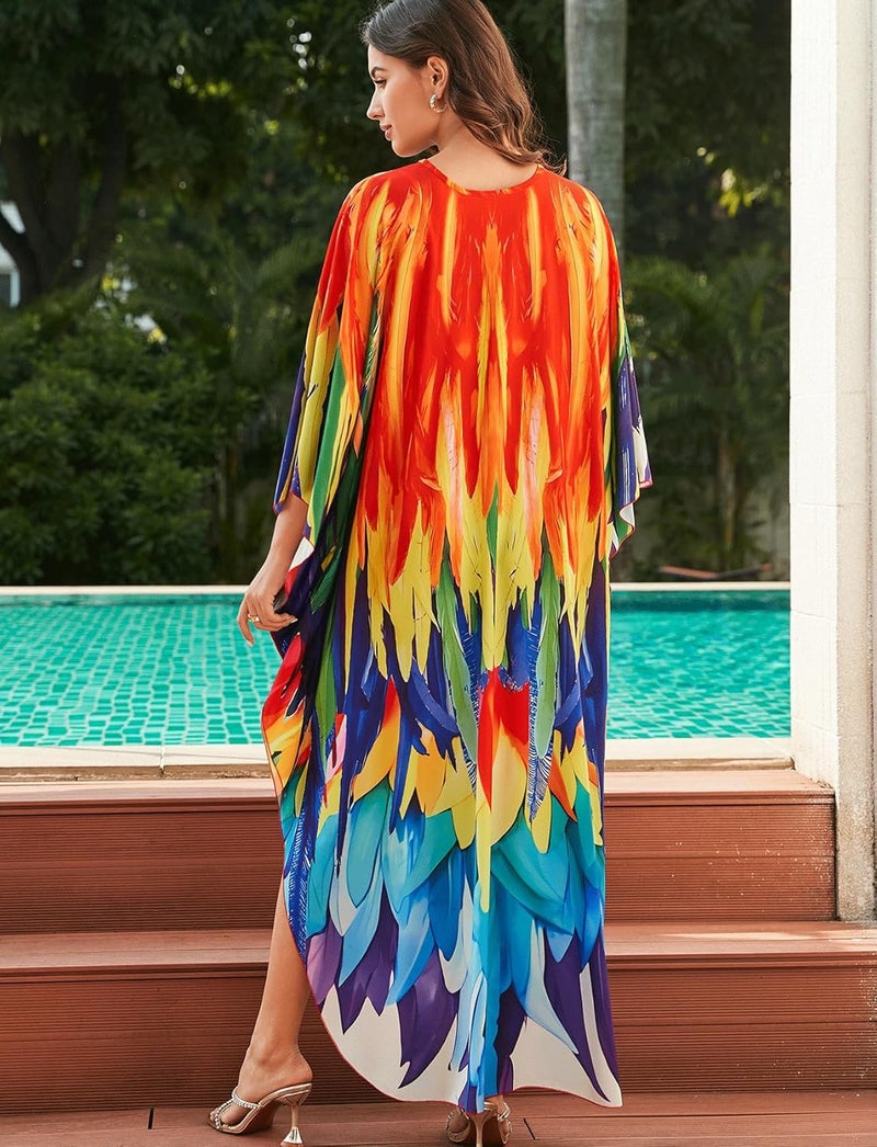 KECVOT Kaftan Dresses for Women Plus Size Batwing Sleeve Caftans Long Bathing Suit Cover Up Maxi Beach Dress Loungewear - Image 5